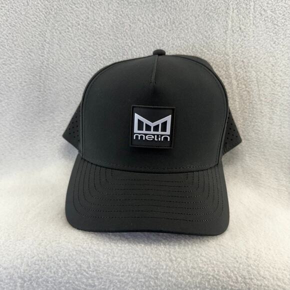 Melin Snapback Hat Black Odyssey Hydro Vented Adjustable Stacked Classic Solid - Picture 1 of 8